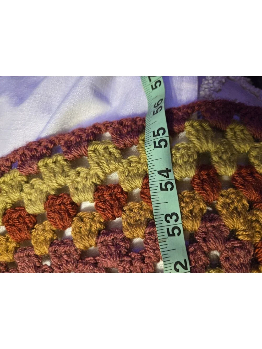 Vtg Handmade Crochet Granny Square Afghan Blanket Mustard Orange Burgundy  Read